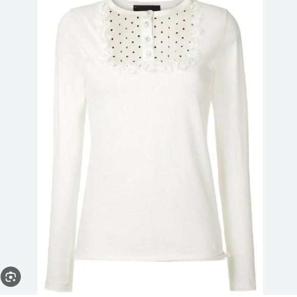 ANDREA BOGOSIAN Lace Panel Ramira T-shirt In White M - Picture 1 of 9